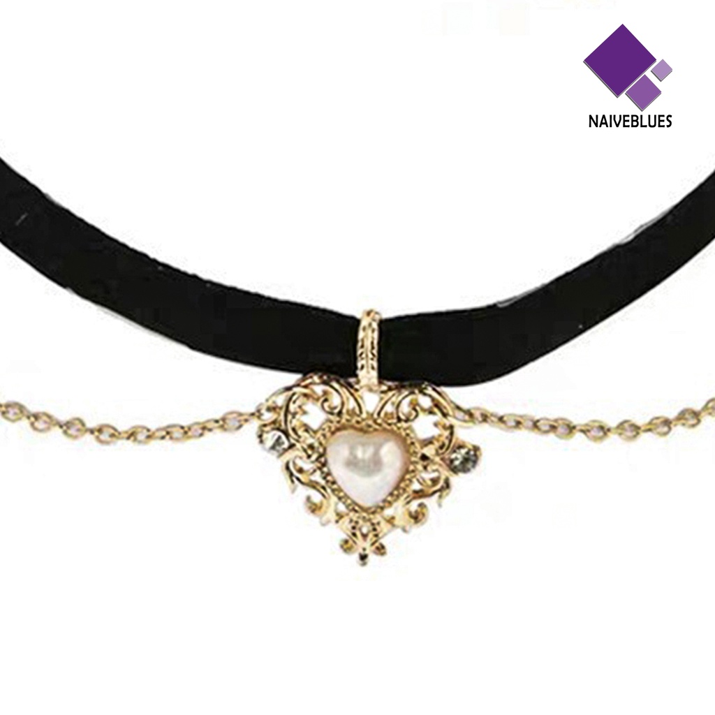 Kalung Choker Liontin Hati Mutiara Imitasi Gaya Gothic Untuk Wanita