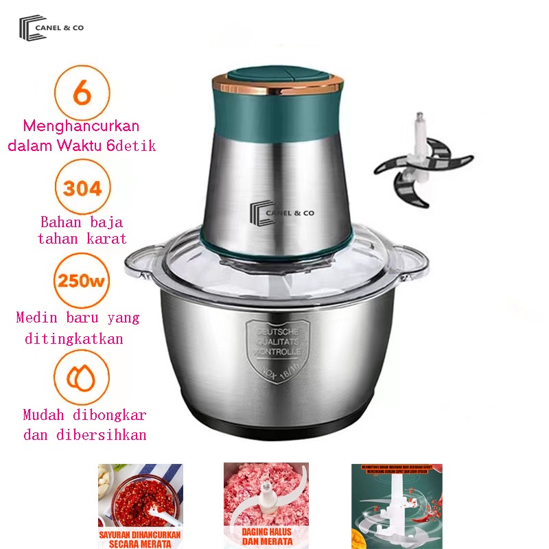 CANEL &amp; CO 250 Watt Penggiling Daging Stainless / Penggiling Daging /Blender Elektrik Stainless Steel Chopper Grinder/Blender Daging  Stainless/Food Chopper Stainless/Meat Grinder Stainless/ Shop Chopper Blender