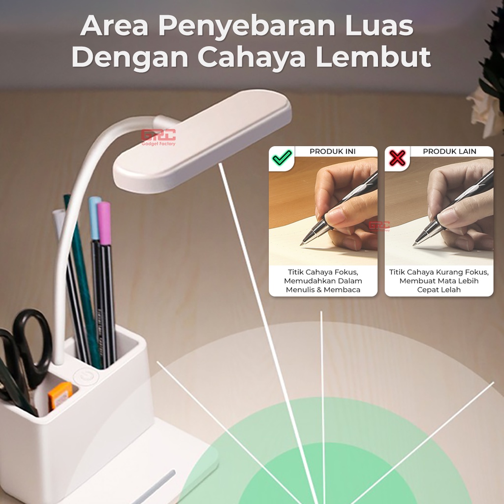 Lampu Meja Belajar LED Portable Lampu Baca Flexible Tempat Pensil