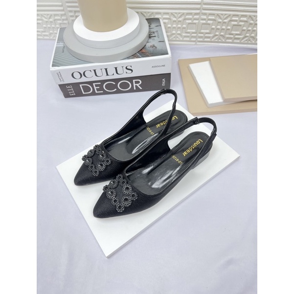 sepatu flatshoes  wanita tali belakang terbaru kekinian 2 cm bahan satin LOUISDEAR B50