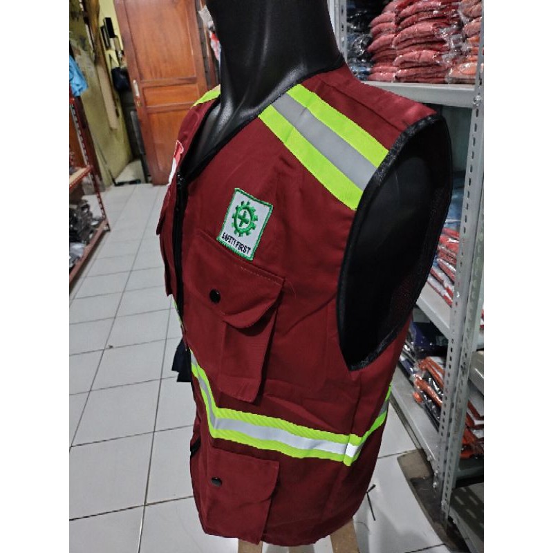 ROMPI SAFETY MERAH MARON BAHAN KAIN DRILL FREE LOGO