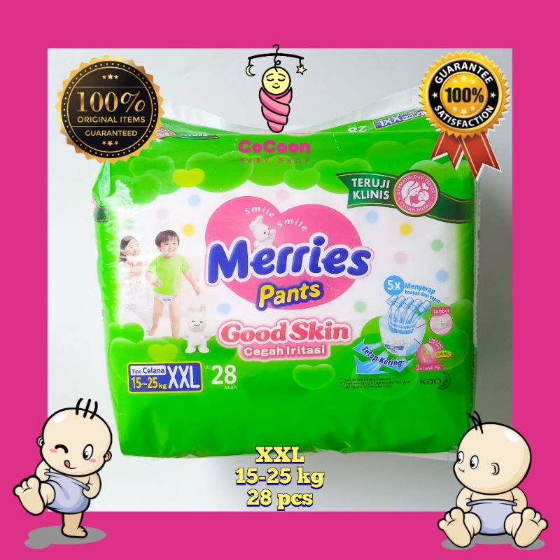 Popok Bayi Merries Pants Good Skin XXL28 XXL 28 Tipe Celana