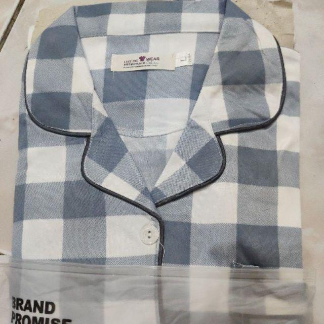 Baju Tidur Wanita / Cewek Piyama Import Bahan Kaos Tebal Aneka Motif All Size L Varian PP-Kotak blue