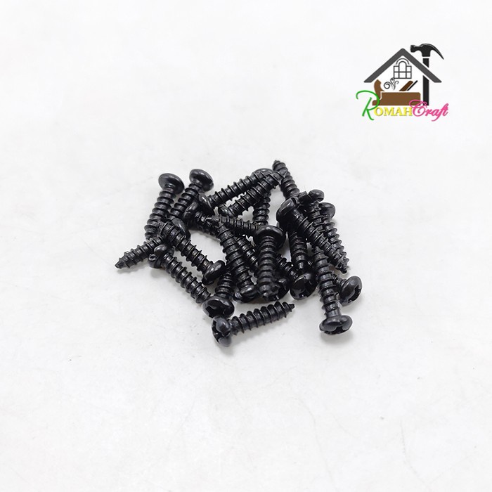 100pc Skrup hitam kepala bulat PH 6 x 12 mm P.S312 Screw Sekrup doff