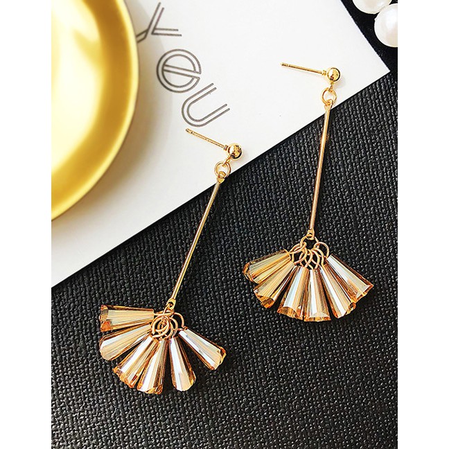 LRC Anting Tusuk Fashion  Color Sector Shape Decorated Earrings