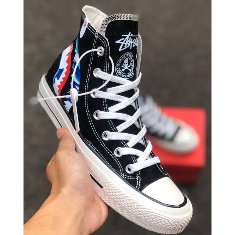 CONVERSE BAPE HIGH Hitam Fasion Laki Laki Sepatu Casual Laki Laki