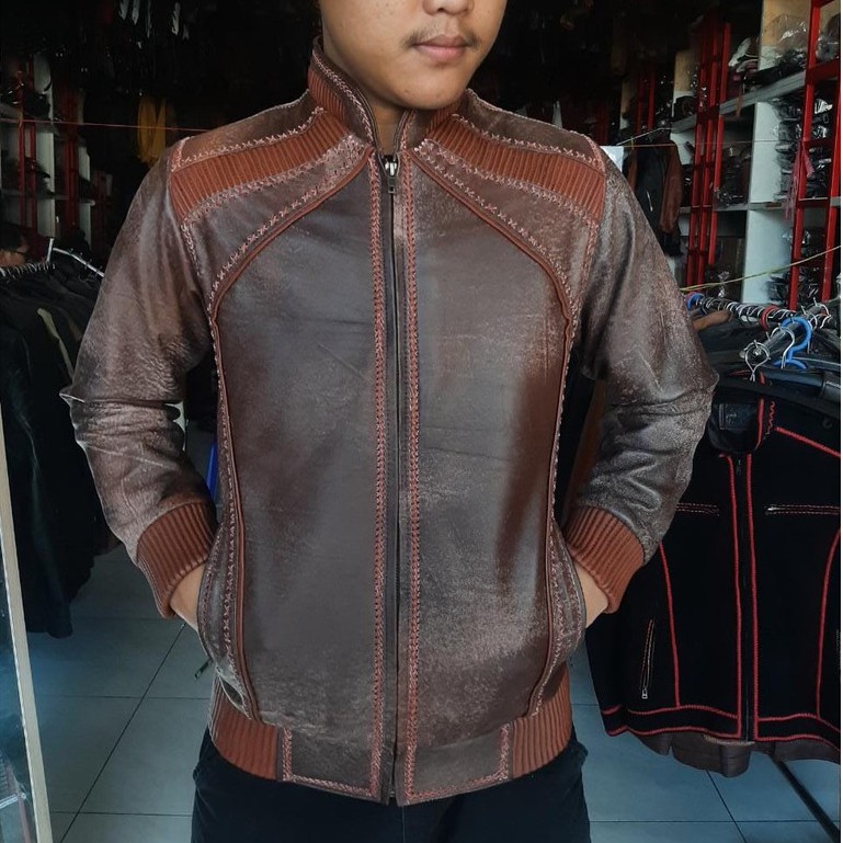 Jaket Kulit Domba Asli Pria Sulam Wast Elegant Brownie 033 Ariel Noah