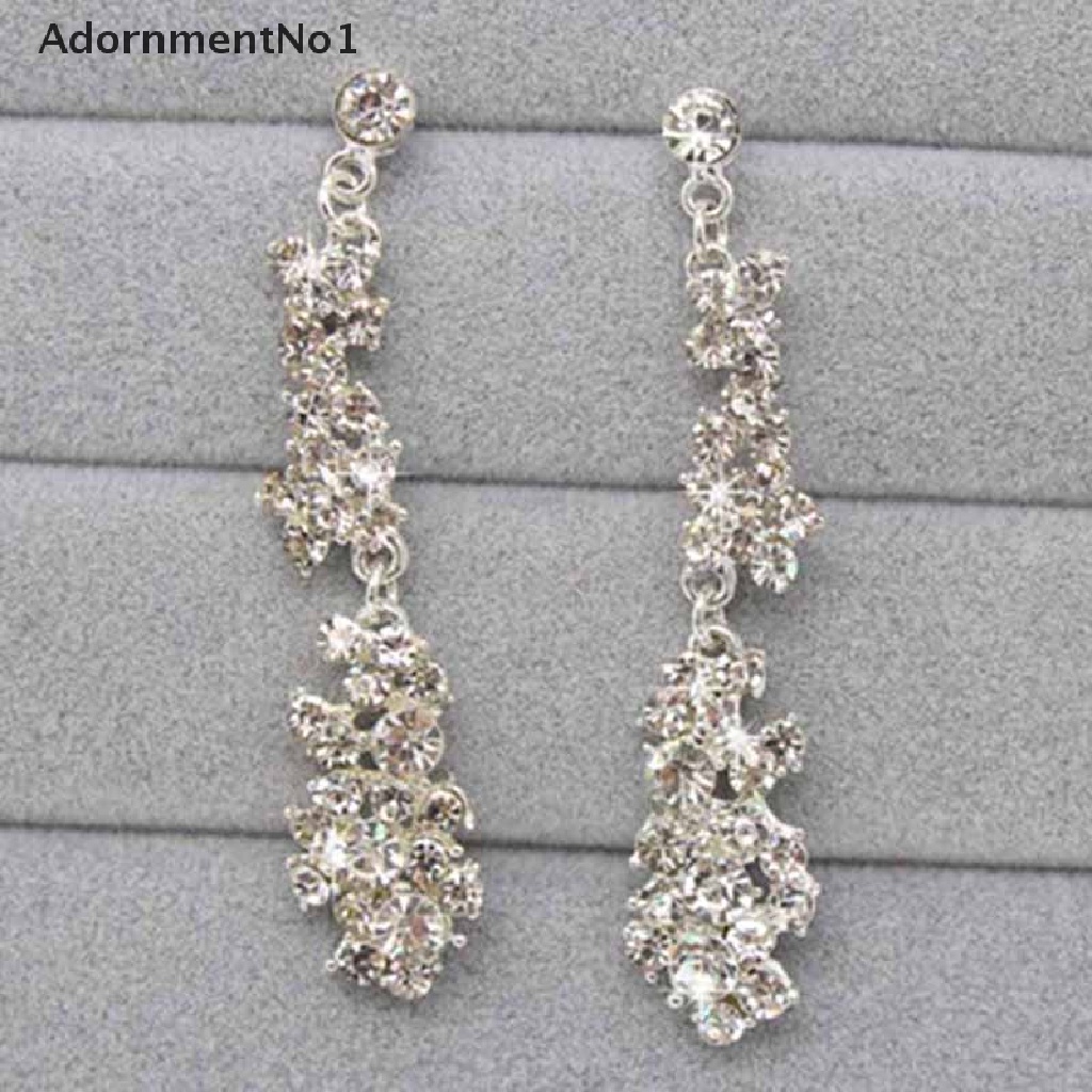 (AdornmentNo1) Set Kalung + Anting Tusuk Aksen Kristal + Berlian Imitasi Untuk Perhiasan Wanita / Pesta Pernikahan