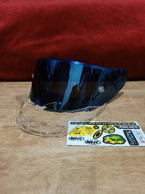 Paket Flat visor NHK GP1000 + TOPost + Spoiler NHK GP01000 Iridium blue dan iridium silver