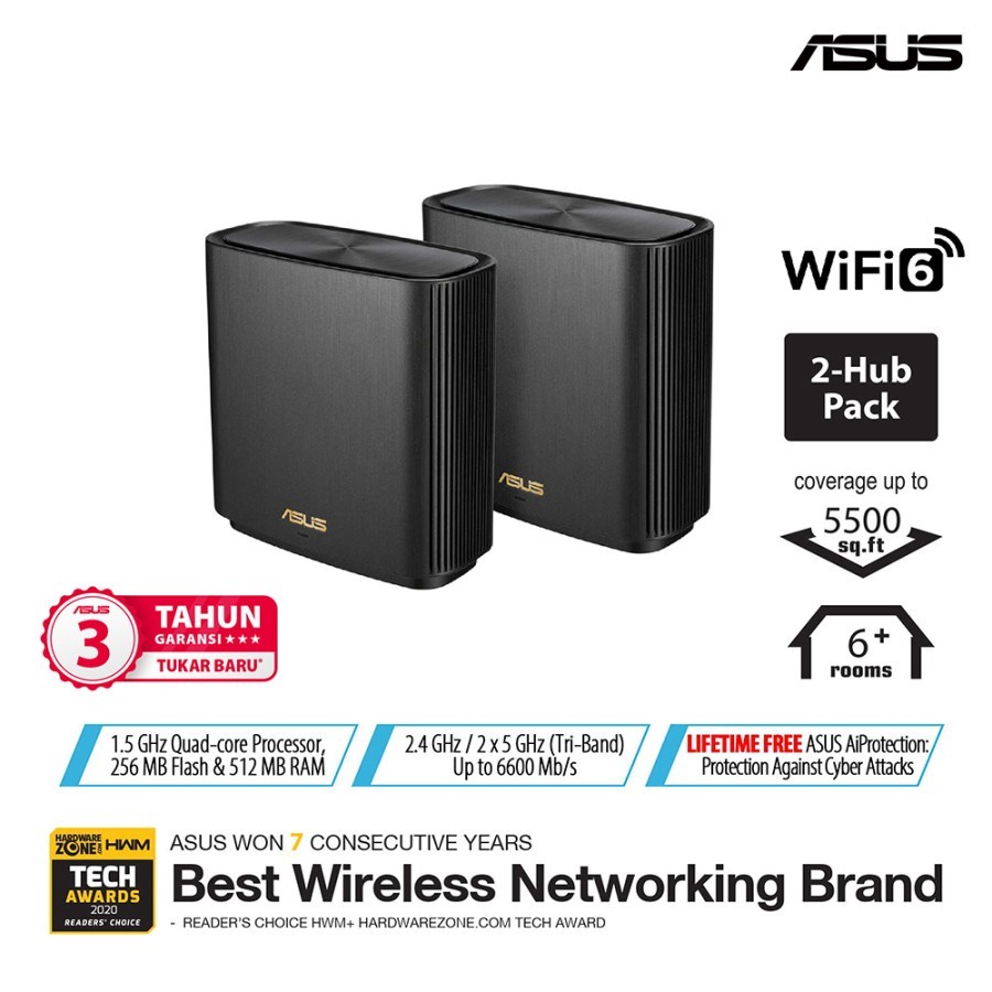 ASUS ZenWifi AX XT8-Black (2 Pack) AX6600 Tri-band Mesh WiFi