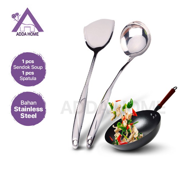 Adda Home - Set Isi 2pcs - Centong Sendok Kuah dan Spatula Stainless