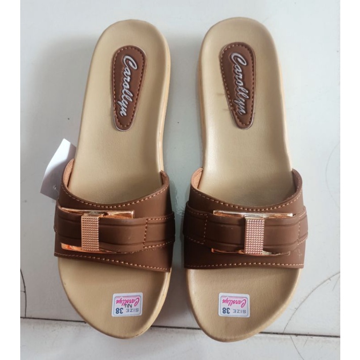 Sandal Slop wanita flat/trepes