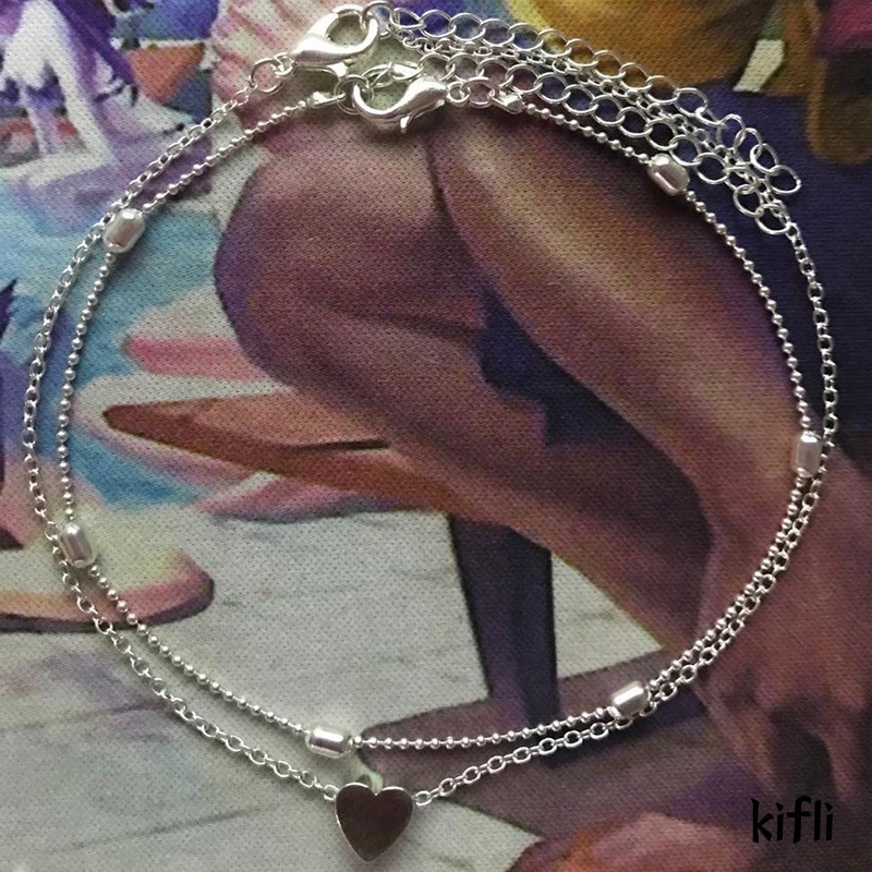 Fashion,Gaya Liburan Pantai Eropa Dan Amerika,Double-Layer Love Anklet Ladies Jewelry