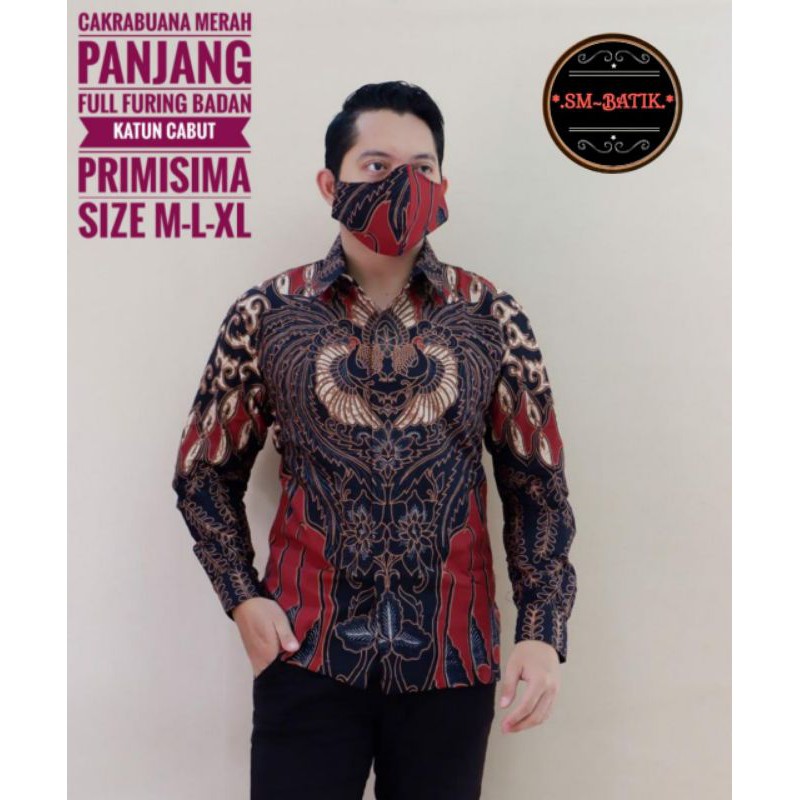 Kemeja Batik Lengan Panjang Exclusive Batik Pria Warna Merah Hitam Batik Pria Terbaru CAKRABUANA