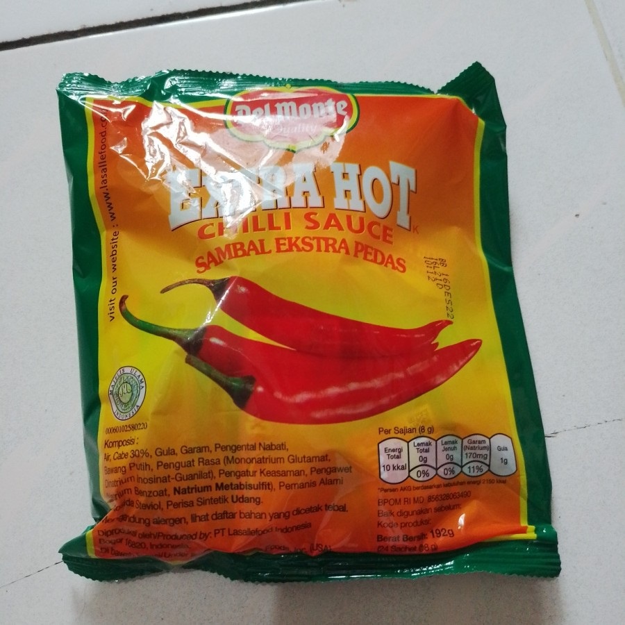 

Saus Sambal Extra Hot DELMONTE Sachet - 1 pcs (isi 24 @ 8 gram)