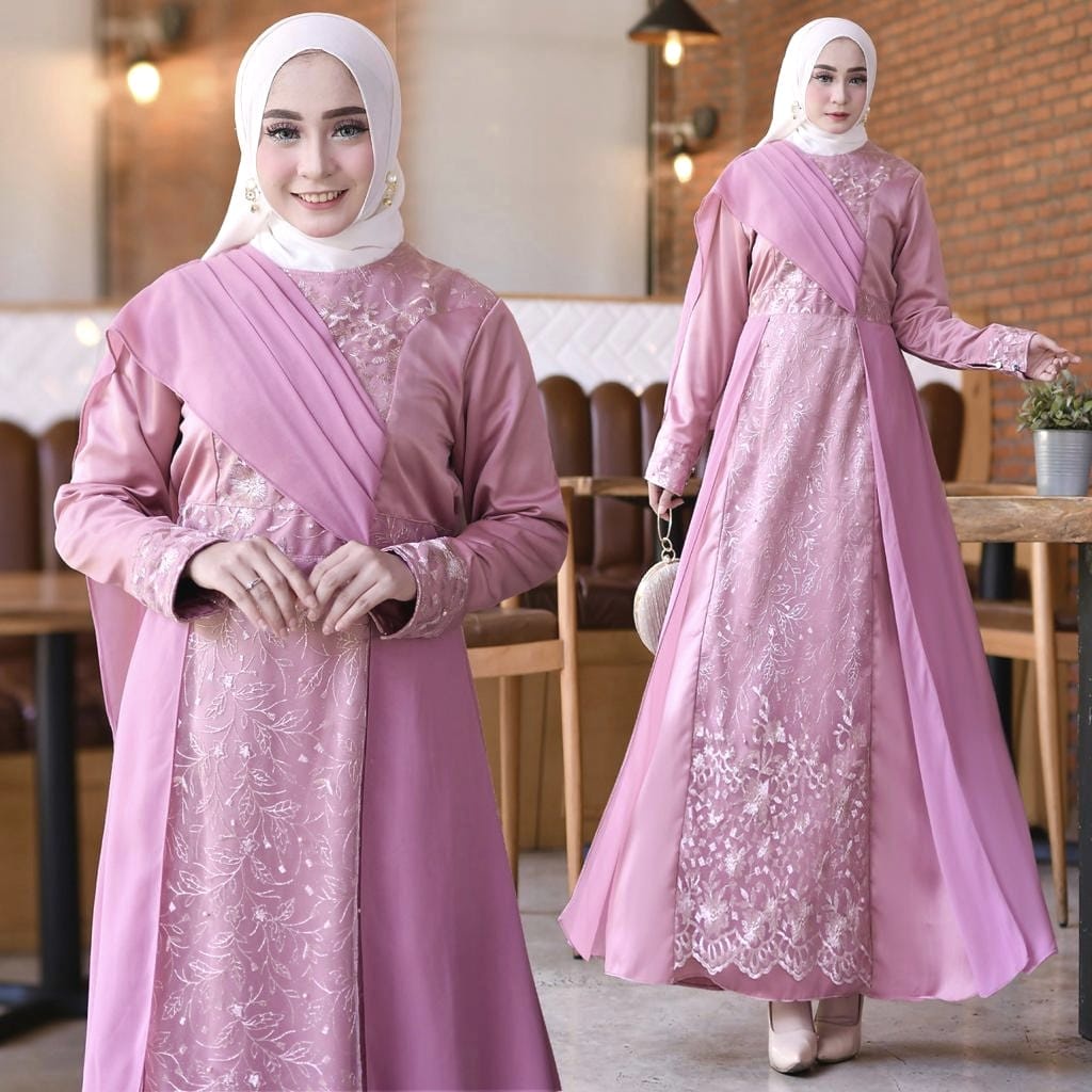 GAMIS SAFFIYA Baju Muslim Wanita Jumbo Gamis Brukat Tile Remaja Dewasa Premium Fashion Gamis Kondangan