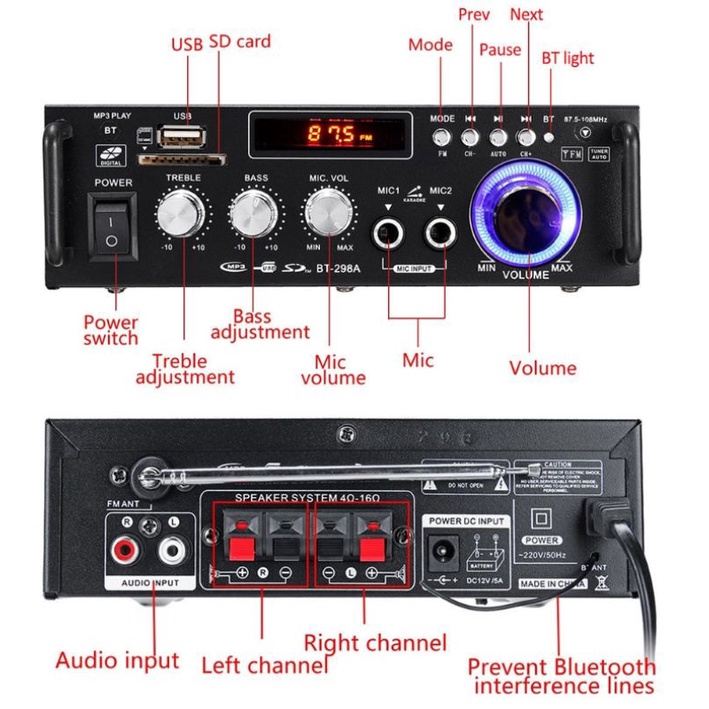 Amplifier Bluetooth 600W EQ Audio Karaoke Home Theather FM Radio