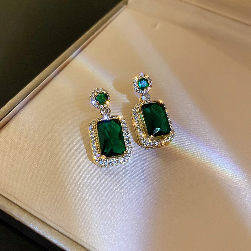 Kalung Emerald Kristal Geometris Anting Vintage Premium