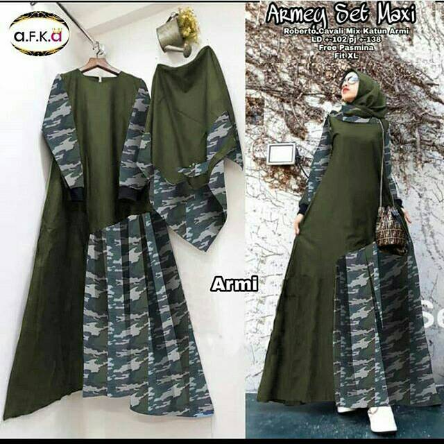 Armey Set Maxy (Dress + Jilbab Segiempat),DRESS MUSLIM, baju wanita, baju gamis, dress, gamis, Baju