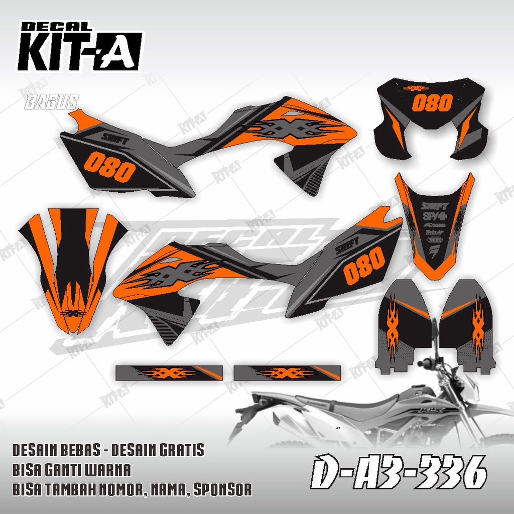 Decal kawasaki KLX 150 BF MOTIF SUPERMOTO EXTREME ABU ORANGE
