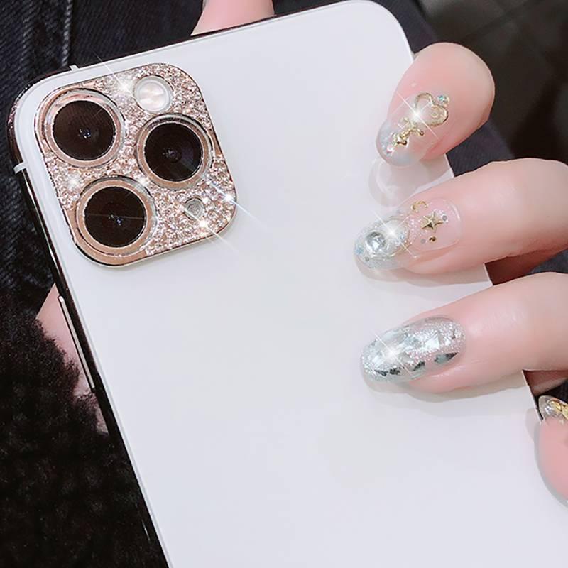 Case Pelindung Lensa Kamera Aksen Berlian Imitasi Glitter Bling Untuk Iphone 12 13 11 Pro Max 12 13 Pro Max