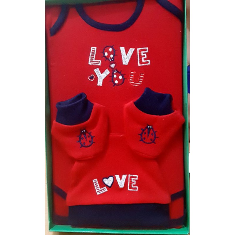 Set Baju Bayi Merah + box/ Baju Bayi Sebulanan / Baby Gift