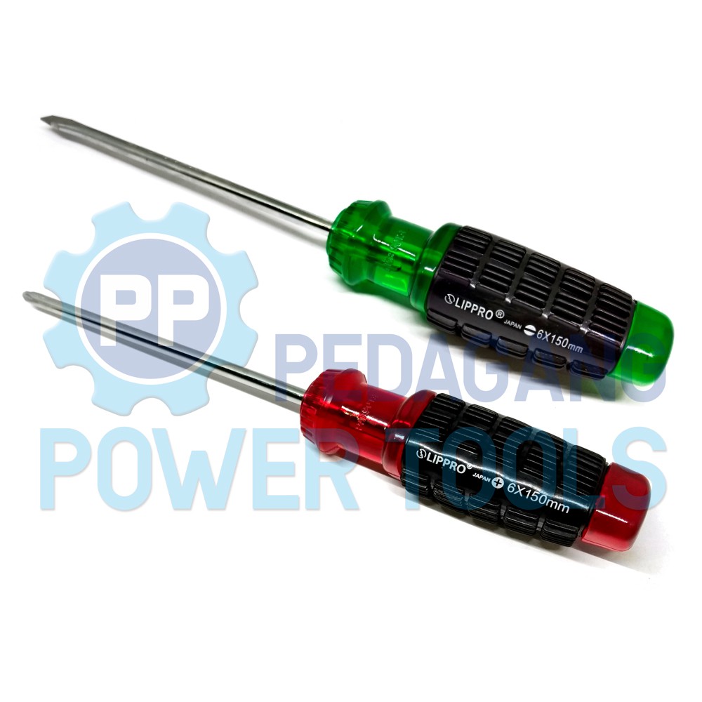 PAKET 2 SET LIPPRO OBENG 6 INCH PLUS MINUS GAGANG KARET SCREWDRIVER