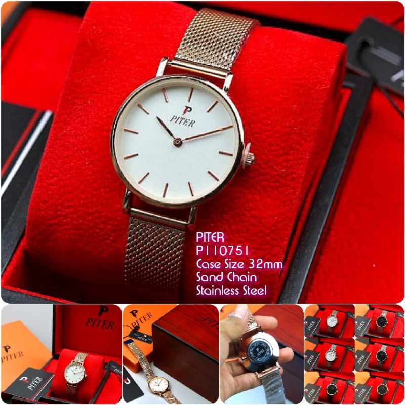 Jam Tangan Wanita PITER Petite P101751 Rantai Pasir Stainless Steel Grade Original