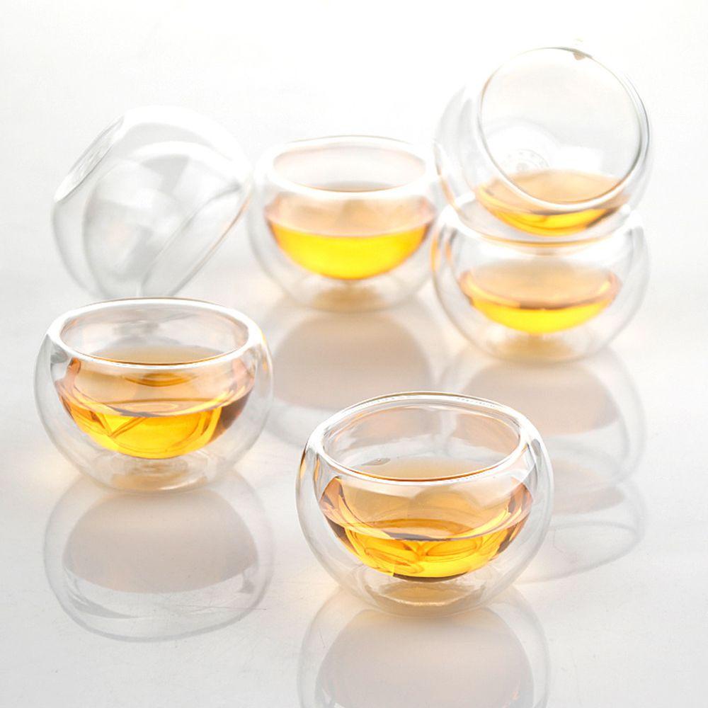 Solighter 50ml Mini Glass Cup Perlengkapan Minum Chinese Jepang Transparan Tahan Panas Double Wall Insulated Tea Cups