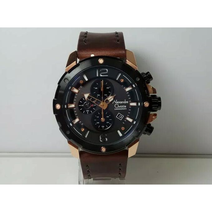 Super Sale JAM TANGAN PRIA ALEXANDER CRISTIE AC 6410 COWOK KULIT ROSEGOLD BLACK Ready Stock