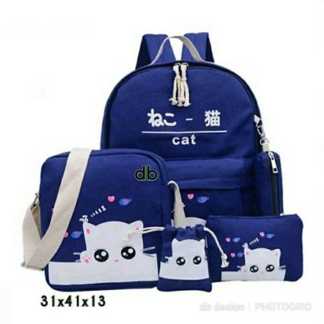 TAS RANSEL ANAK MOTIF KUCING INTIP 4IN1