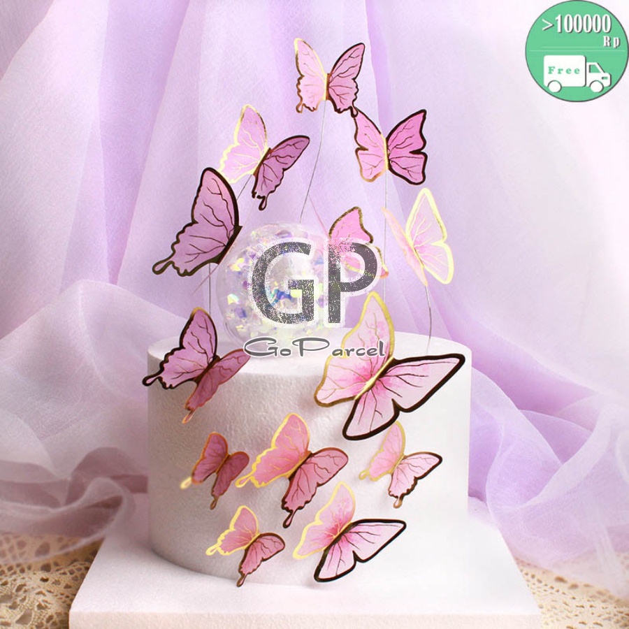 ( Set 5 Pcs ) TOPPER CAKE BUTTERFLY / TOPER KUE KUPU - KUPU / HAPPY BIRTHDAY CAKE FLORIST DEKORASI RUANGAN HIASAN KARANGAN BUKET BUNGA FLOWER BOUQUET DECOR