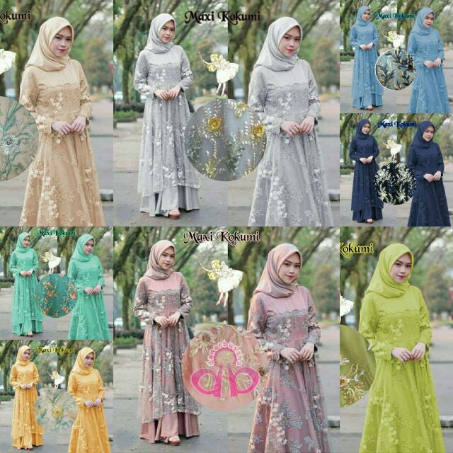 BAJU PESTA CANTIK MEWAH GAMIS MAXI KOKUMI TERBARU MATT ROBERTO LAPIS TILE BORDIR BUNGA TIMBUL