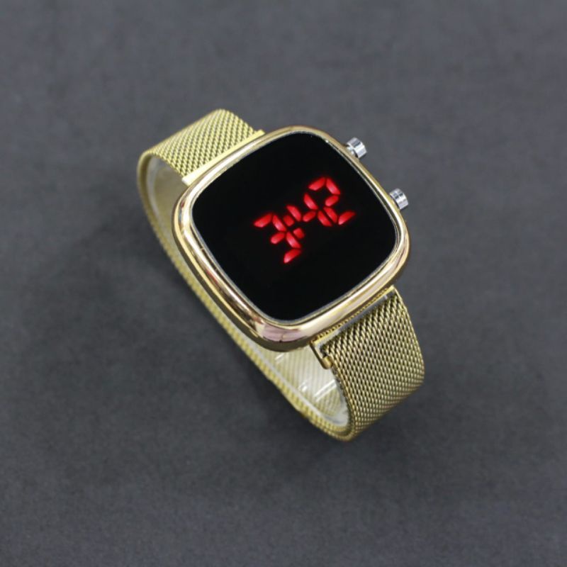 Jam Tangan Wanita LED Watch Oval Mesh Strap pasir magnet / jam LED Digital watch