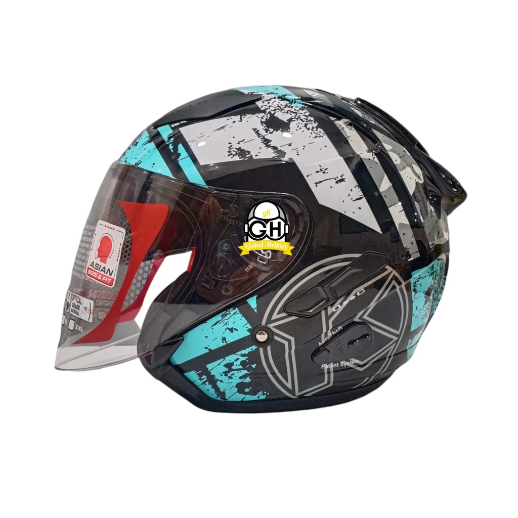 HELM KYT GALAXY FLAT R #5 BLACK AQUA BLUE DOUBLE VISOR HALF FACE