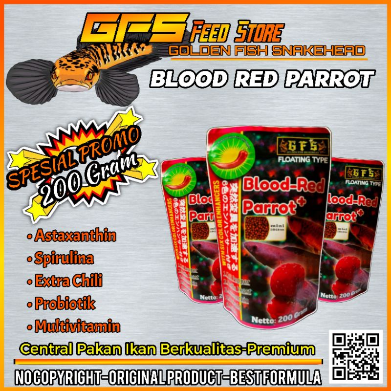 Blood red parrot 200Gram/Bukan hikari atau akari/pelet louhan super