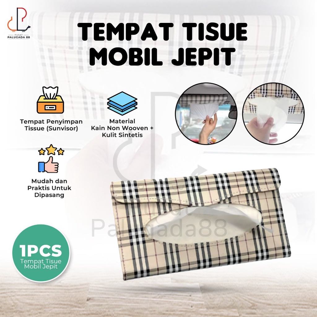 Car Tissue Box Organizer Tempat Tissue Mobil Motif Kotak burberry Jepit Sunvisor Cream