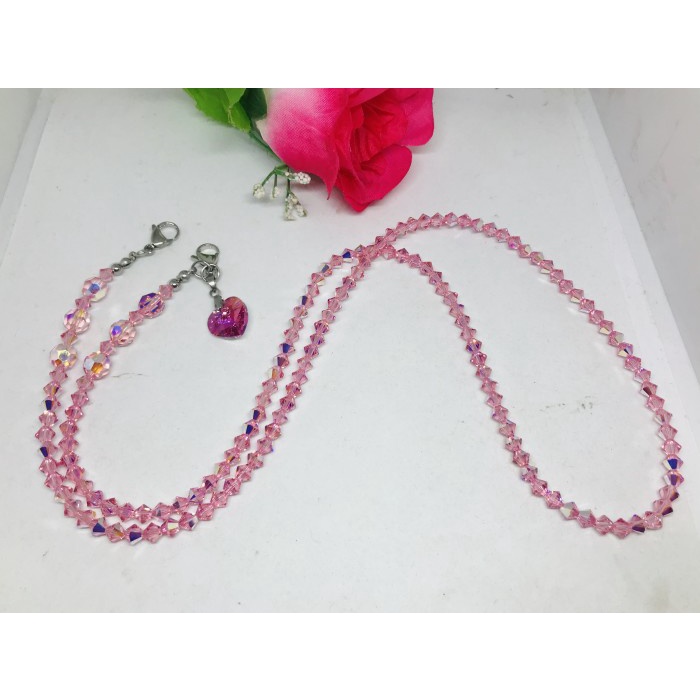 {SuheStore} Strap Tali Gantungan Lanyard Kalung Masker Swarovski Ori - Merah Muda Limited