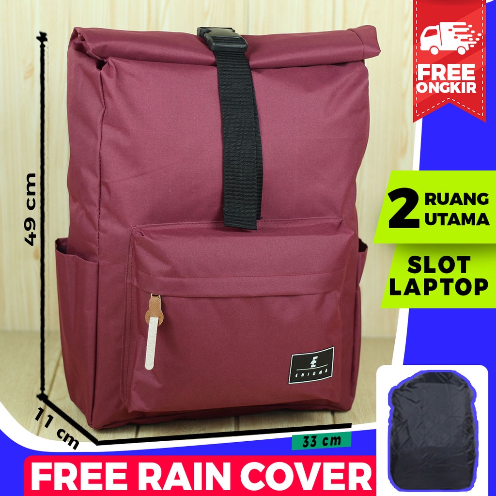 Tas Gendong Pria Wanita Unisex Ransel Rolltop Enigma Merah Kekinian Kece Murah Berkualitas