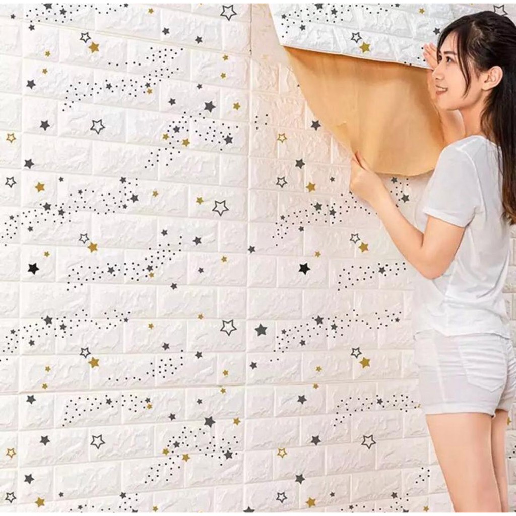 Wallpaper 3D Batu Bata motif bintang Hiasan Dinding Wallpaper Bintang