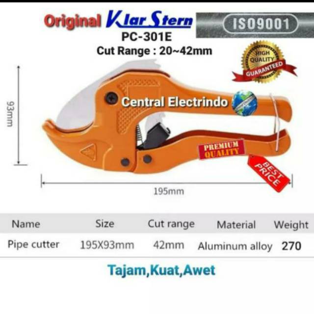 Tang Potong Pipa PVC KlarStern PC-301E Pipe Cutter Otomatis.