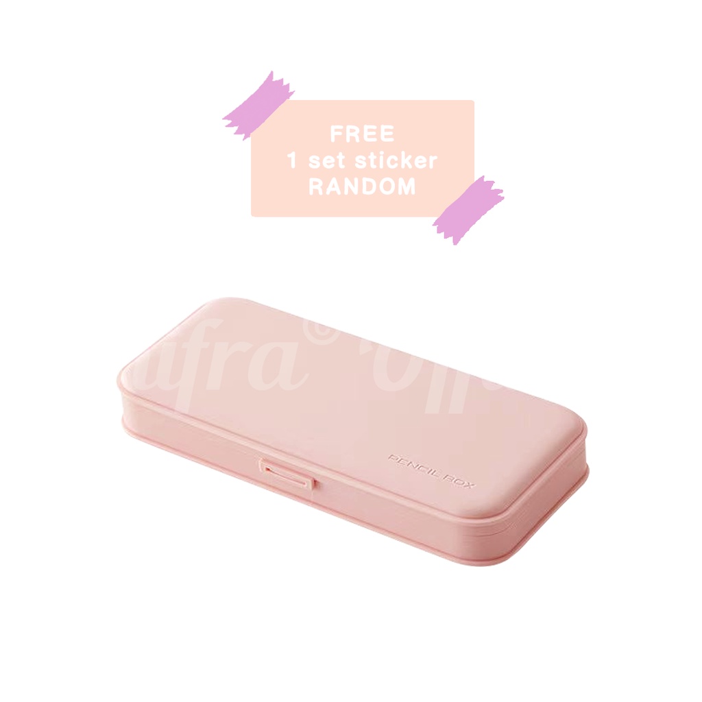 Shifra Tempat Pensil Case Box Plastic Rigid Pink Blue Grey (Free 1 Sticker Random)