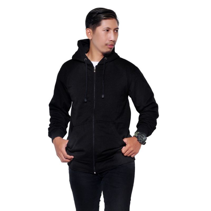 JAKET HOODIE ZIPPER POLOS HITAM PRIA WANITA
