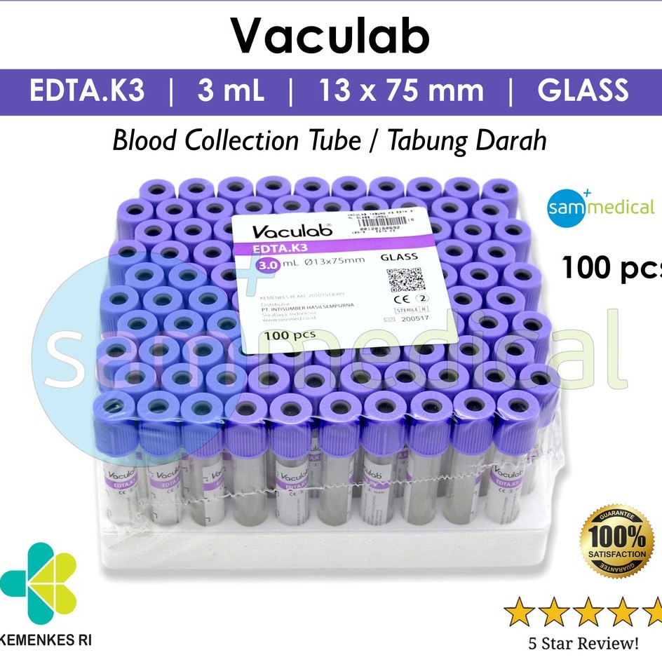 Jual Vaculab Vacutainer Tabung Darah Glass Edta K3 3 Ml 1box Shopee