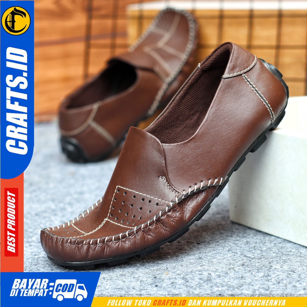 Sepatu Slip On Pria Sepatu Casual Pria Kulit Asli Kerja Kantor Kuliah Kondangan Sepatu Slop Pria Sepatu Hitam Pria CRAFTS GRACKO