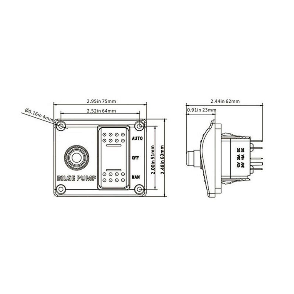 Preva Bilge Saklar Pompa Aksesoris Manual Auto Off 12V/24V Boats Panel