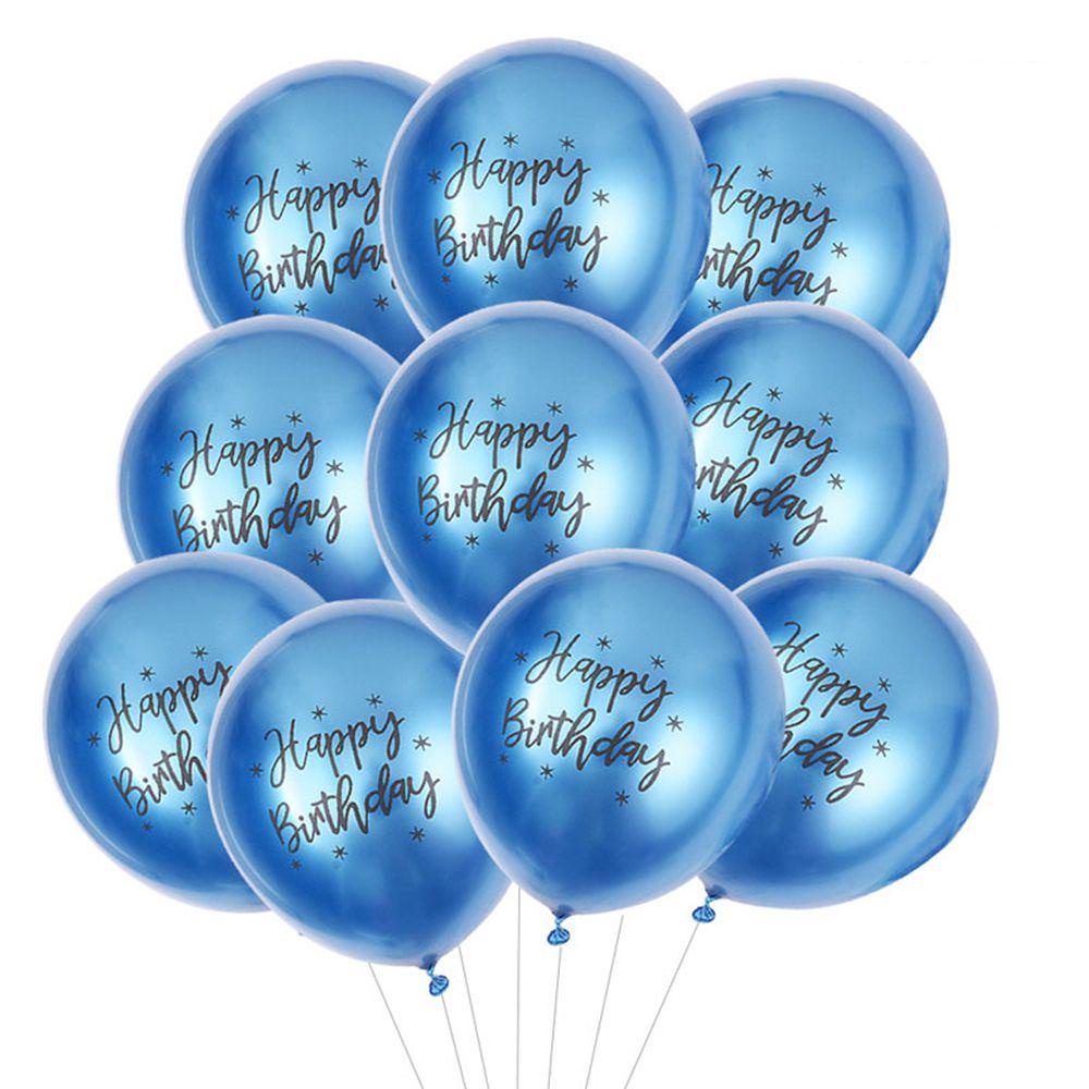 [Elegan] Balon Logam Tiup 12inci Pola Cetak Anniversaire Perlengkapan Pesta Happy Birthday