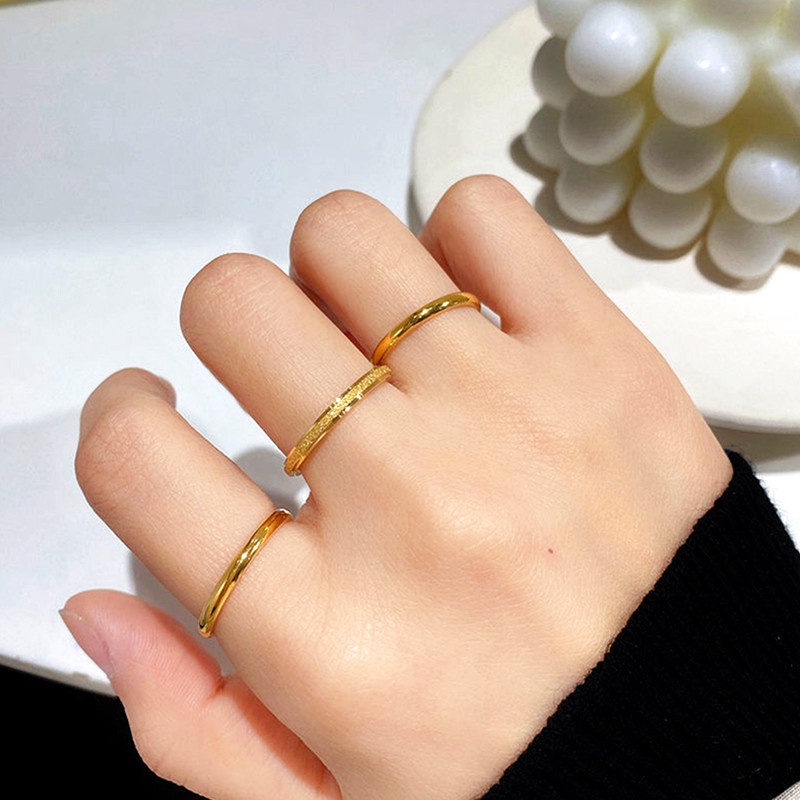 Set dari 3 Cincin Perhiasan Titanium Asli Anti Karat simple Premium Emas 18K Korea Aksesoris Wanita ring