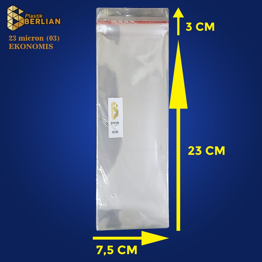 

7,5 x 23 cm Plastik OPP EKONOMIS 23micron (100 lbr) (lem/seal)