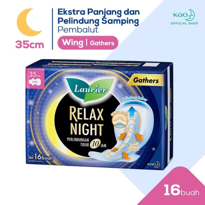 Laurier Relax Night Wing Gathers Pembalut Wanita 35 cm - 16 s